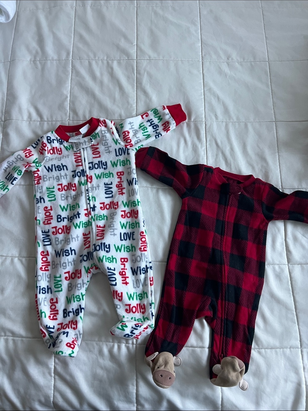 Koala Kids White Holiday Word & Carter’s Red Buffalo Plaid Baby Footies